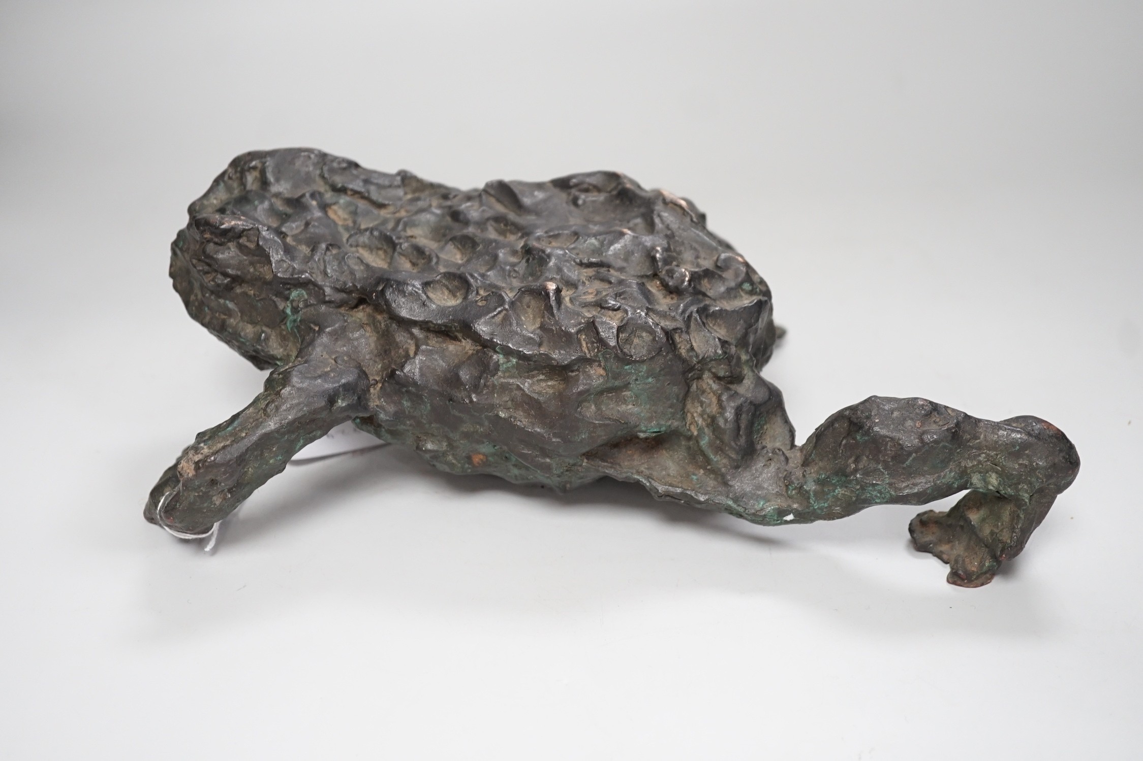 A large contemporary bronze model of a toad, 31cm long